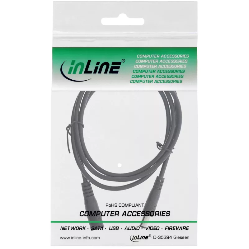 InLine DC prailginimo laidas, kištukas/lizdas 5.5x2.1mm, juodas, 0.5m