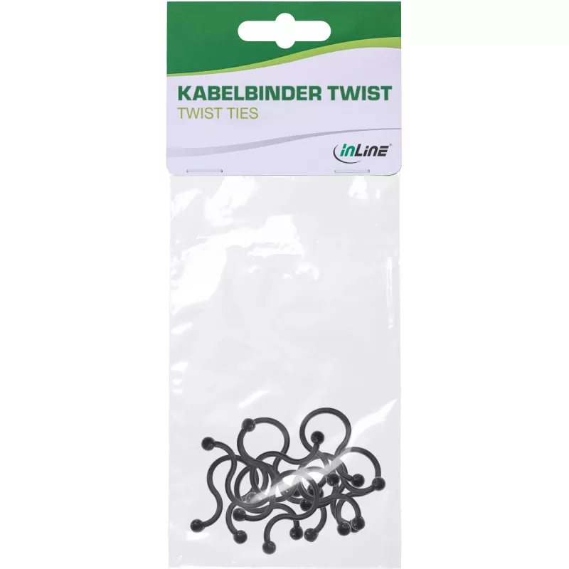InLine Twist Ties juodi, 22 mm, 10 vnt. – kabelių ir laidų tvirtinimo raiščiai