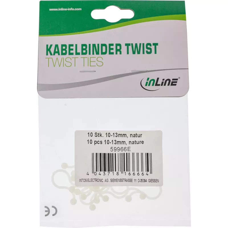 InLine Twist Ties 13 mm, natūrali/balta, pakuotė po 10 vnt.
