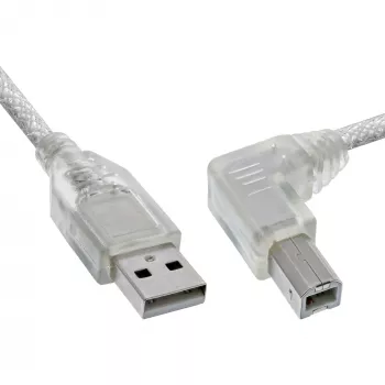 InLine USB 2.0 laidas su stačiu kampu, A tipo (vyriškas) / B tipo (vyriškas), permatomas, 3 m