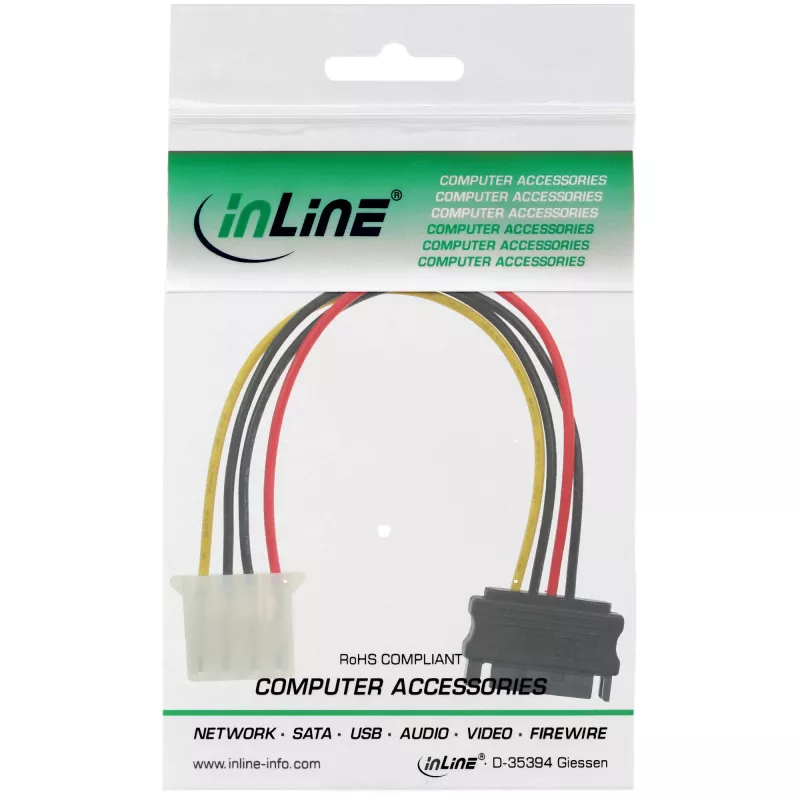 InLine SATA maitinimo adapterio laidas 15 kontaktų moteriškas / 4 kontaktų vyriškas 0,15 m 29669
