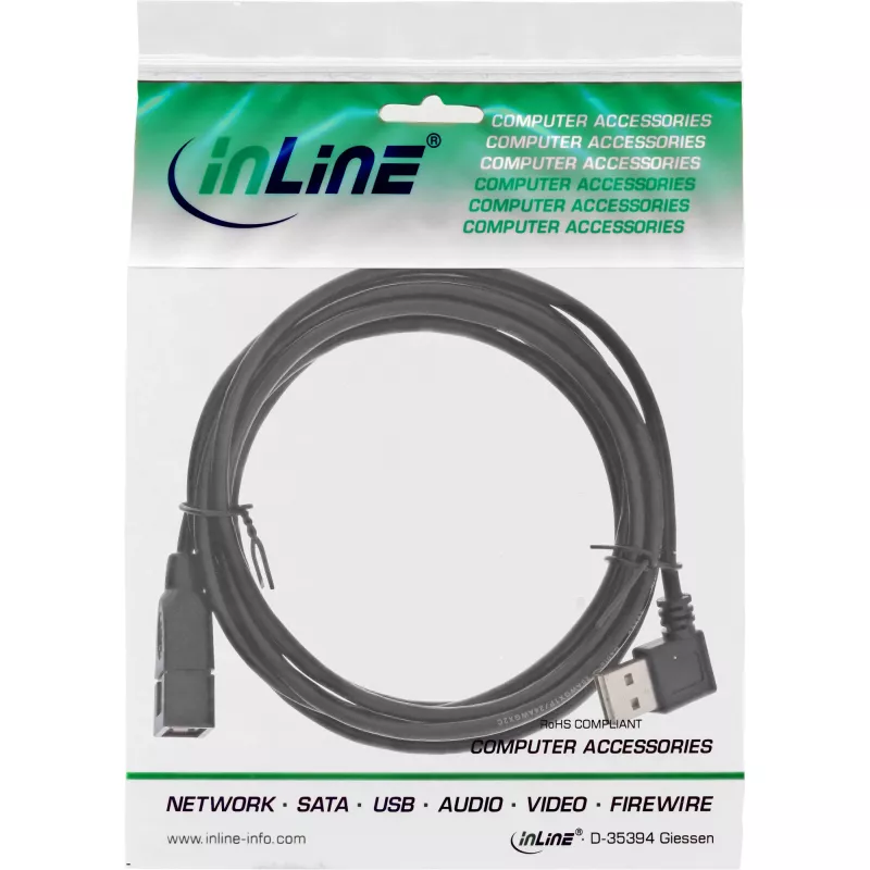 InLine USB 2.0 Smart Cable kampinis reversinis A tipo kištukas / lizdas juodas 2m