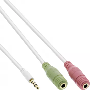 InLine 99301W Adapterinis laidas ausinėms 3,5 mm 4 kontaktų kištukas / 2x 3,5 mm lizdai, baltas, 1 m