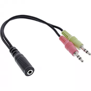InLine garso ausinių adapterio laidas, 2x 3,5 mm kištukas į 3,5 mm lizdą 4 kontaktų, OMTP, 0,15 m