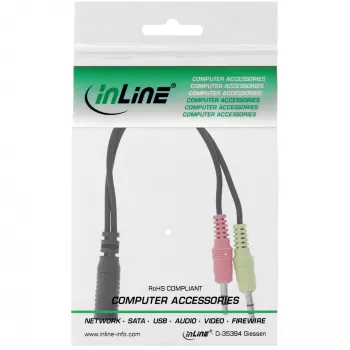 InLine garso ausinių adapterio laidas, 2x 3,5 mm kištukas į 3,5 mm lizdą 4 kontaktų, OMTP, 0,15 m