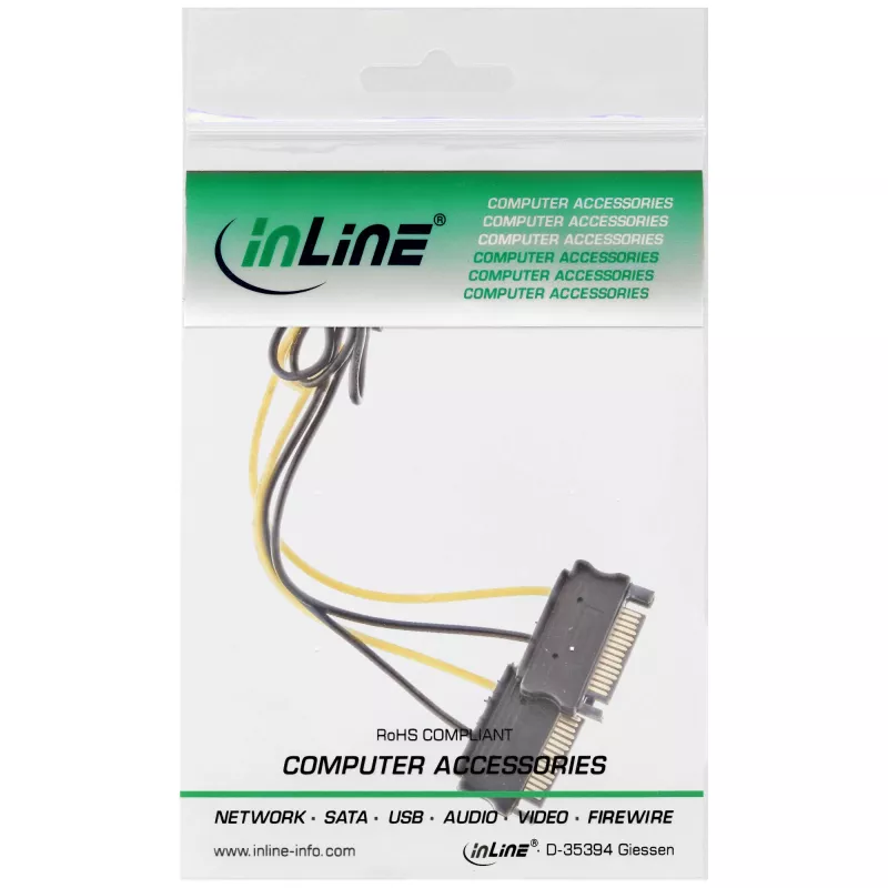 InLine maitinimo adapterio laidas, 2x SATA (vyriškas) / 8 kontaktų PCI-Express (vyriškas), 0,15 m