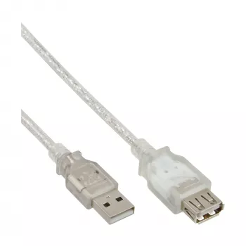USB 2.0 ilginimo laidas Type A M/F InLine 34650 0,5 m permatomas