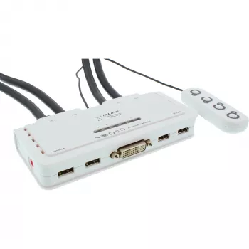 InLine KVM jungiklis 4 prievadų DVI-D + USB + garsas su 2 kabelių rinkiniais