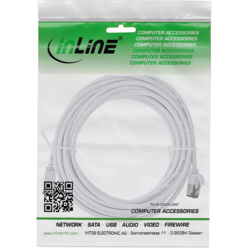 InLine Patch laidas plonas, U/FTP, Cat.8.1, TPE halogen-free, baltas 2m