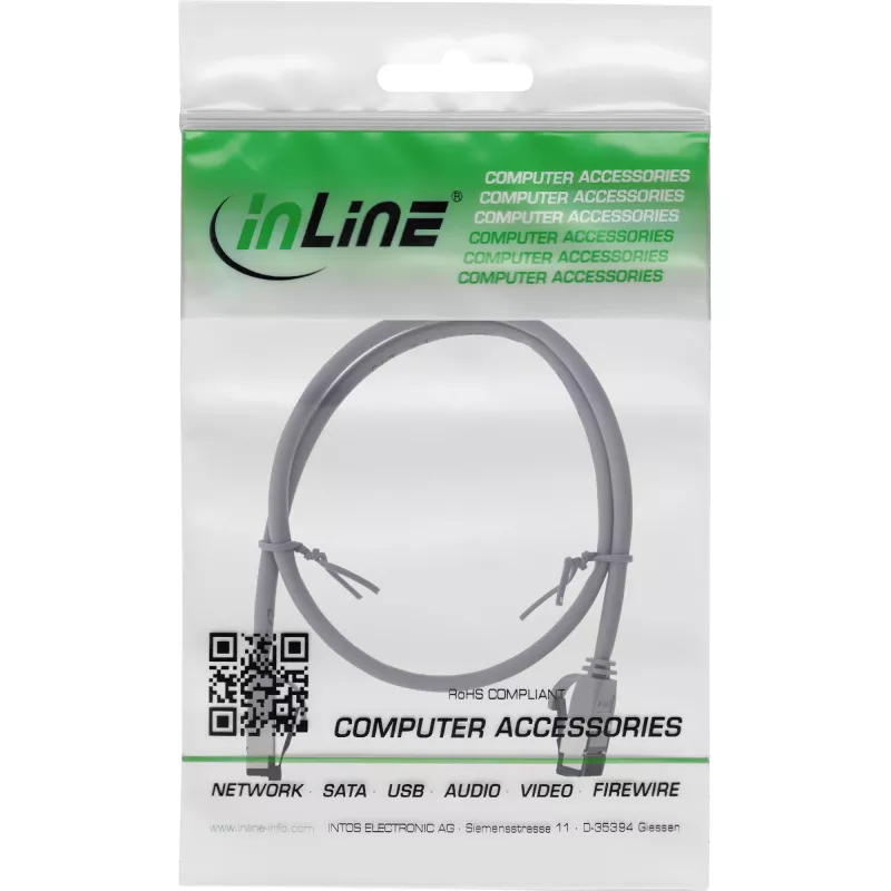 InLine Patch laidas plonas, U/FTP, Cat.8.1, TPE halogen-free, pilkas 0,3m