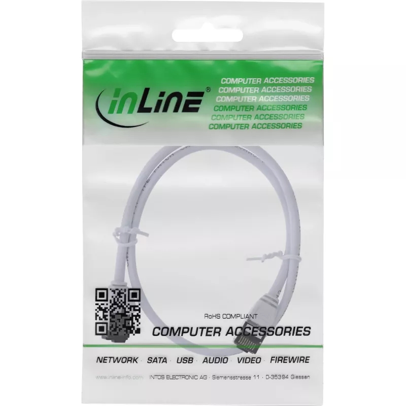 InLine Patch laidas plonas, U/FTP, Cat.8.1, TPE halogen-free, baltas 1,5 m