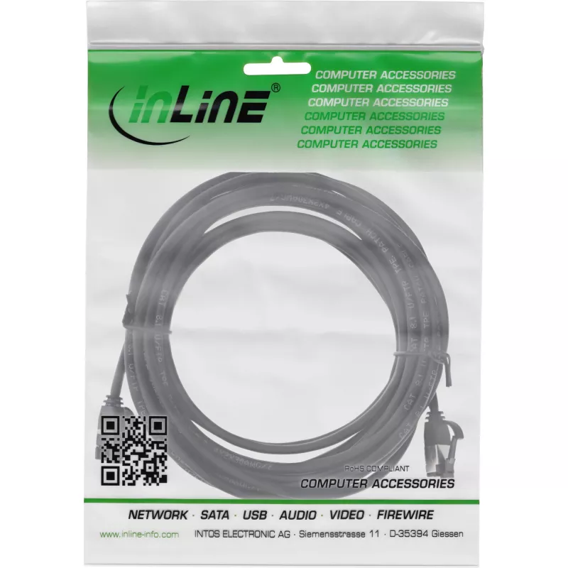 InLine Patch laidas plonas, U/FTP, Cat.8.1, TPE halogen-free, juodas 10m