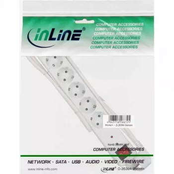 InLine kištukinis lizdų blokas CEE 7/3, 6 lizdai, apsauga nuo viršįtampių, jungiklis, baltas