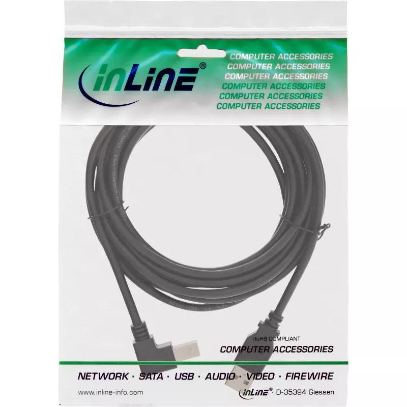 InLine USB 2.0 kabelis, žemyn kampu USB-A kištukas / USB-B kištukas, juodas, 1 m
