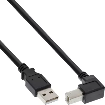 InLine USB 2.0 kabelis su žemyn nulenktu A tipo vyrišku / B tipo vyrišku kištuku, juodas, 0,5 m