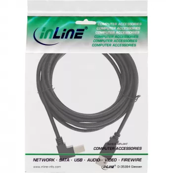 InLine USB 2.0 kabelis su žemyn nulenktu A tipo vyrišku / B tipo vyrišku kištuku, juodas, 0,5 m