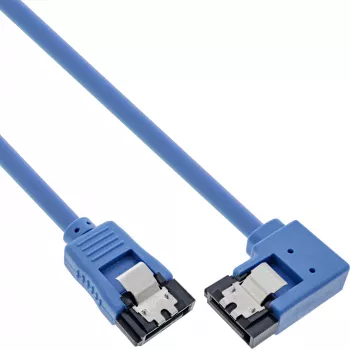 InLine SATA 6Gb/s apvalus kabelis vienu galu stačiu kampu 90°, su fiksatoriais, 0,5 m