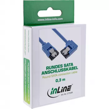 InLine SATA 6Gb/s apvalus kabelis vienu galu stačiu kampu 90°, su fiksatoriais, 0,5 m