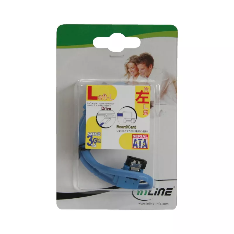 InLine SATA 6Gb/s apvalus kabelis mėlynas kairysis 90° kampinis su fiksatoriais 0,5 m