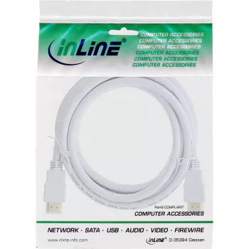 InLine High Speed HDMI laidas su Ethernet, M/M, baltas, auksuoti kontaktai, 3m
