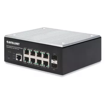 Intellinet Industrial 8-Port Gigabit Ethernet PoE+ L2+ valdomas jungiklis su 2 SFP prievadais, IP30, 240 W