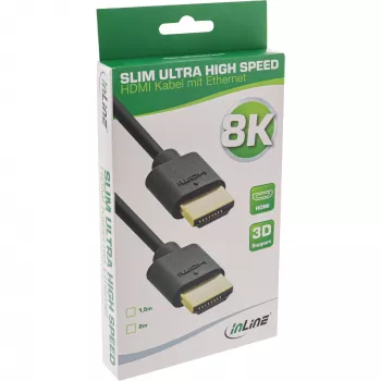 InLine Slim Ultra Aukštos Spartos HDMI Laidas M/M 8K4K auksuotas juodas 1,5 m