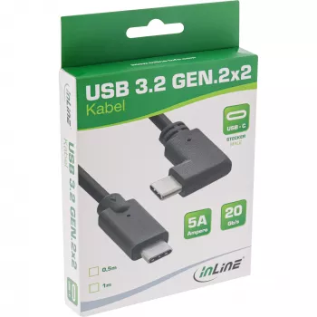 InLine USB 3.2 Gen.2 laidas, USB-C vyriškas/vyriškas kampuotas, juodas, 1 m