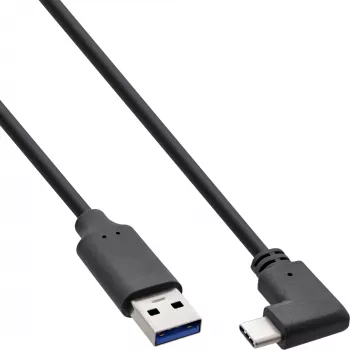InLine USB 3.2 laidas, USB-C kištukas kampuotas į USB-A kištuką, juodas, 1 m
