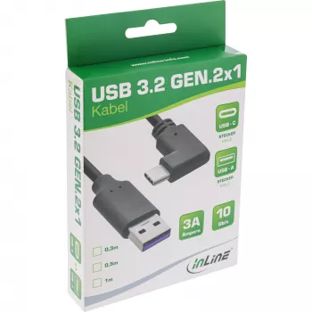 InLine USB 3.2 laidas, USB-C kištukas kampuotas į USB-A kištuką, juodas, 1 m