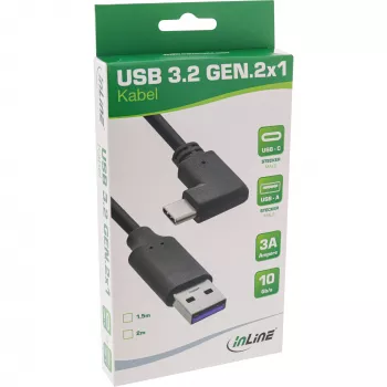 InLine USB 3.2 laidas, USB-C kištukas kampu į USB-A kištuką, juodas, 1,5 m