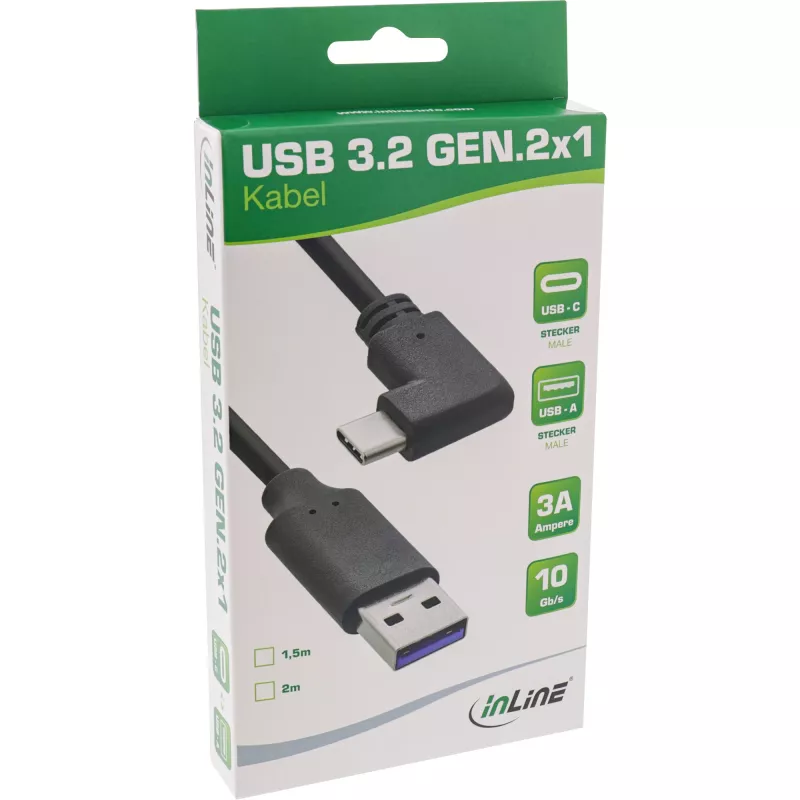 InLine USB 3.2 laidas, USB-C kištukas kampu į USB-A kištuką, juodas, 1,5 m