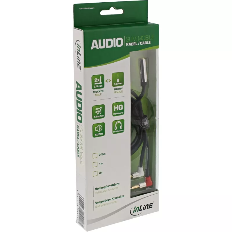 InLine plonas lėktuvo sėdynės garso adapterio kabelis 2× 3,5 mm M į 1× F, 2 m