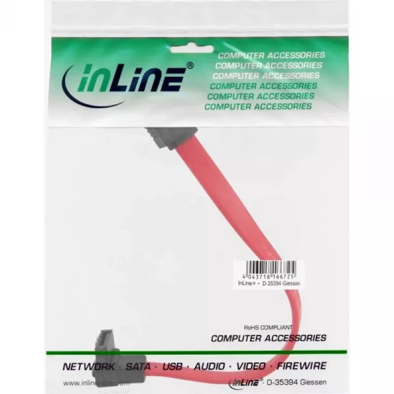 InLine SATA kabelis 150/300/600 S-ATA jungtims, 90° kampinis su fiksatoriais, 0,15 m