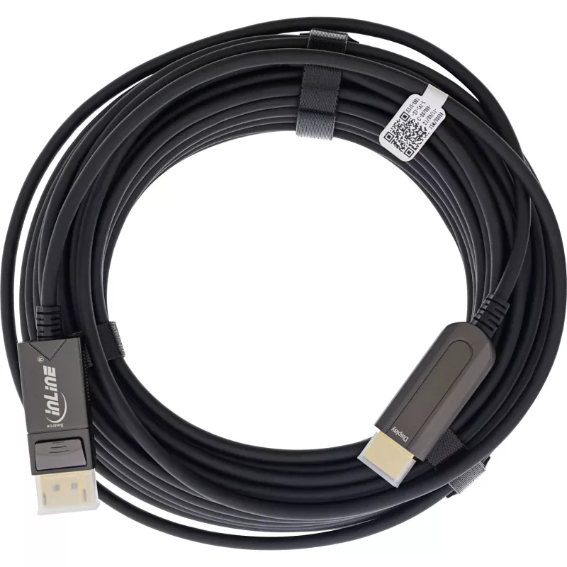 InLine DisplayPort į HDMI AOC keitiklio kabelis, 4K/60Hz, juodas, 50m