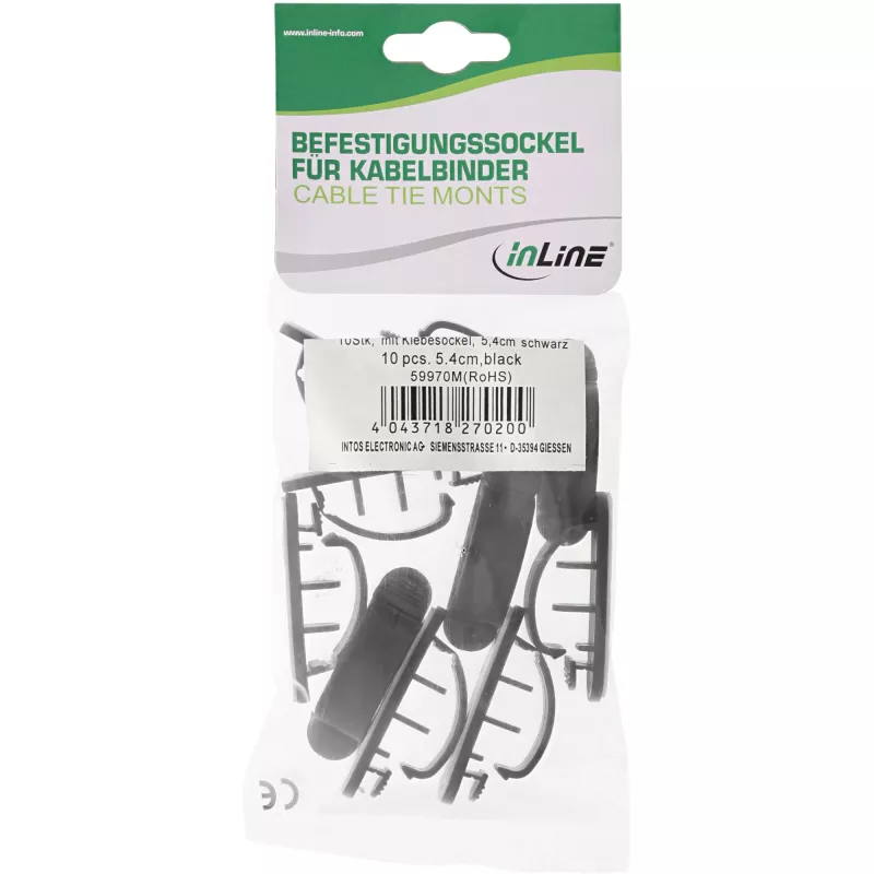 Kabelių tvarkymo maišelis su lipnia juosta, InLine 5,4 cm plotis, 10 vnt., juoda