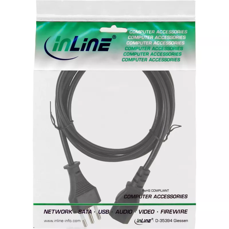 Maitinimo laidas InLine Italy (CEE 7/7) – 3 kištukinis IEC C13, 0,5 m, 250 V 10 A