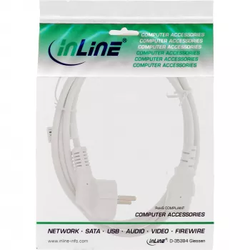 InLine maitinimo laidas, CEE 7/7 kampuotas / 3 kontaktų IEC C13 kištukas, baltas, 1m