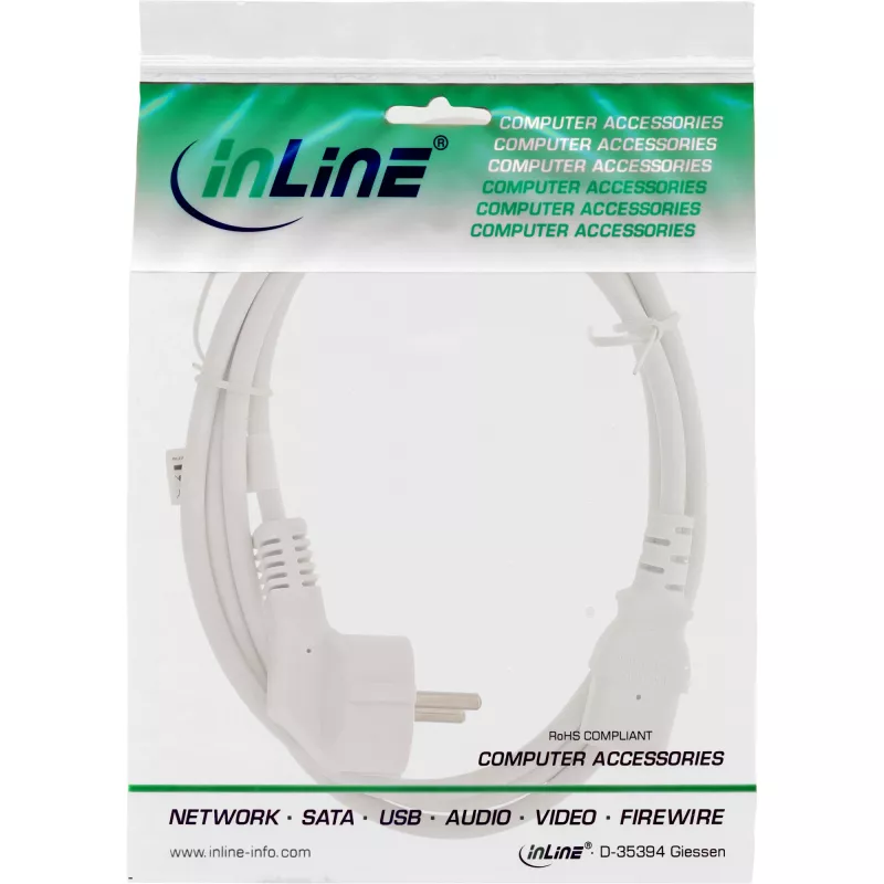 InLine maitinimo laidas, CEE 7/7 kampuotas / 3 kontaktų IEC C13 kištukas, baltas, 1m