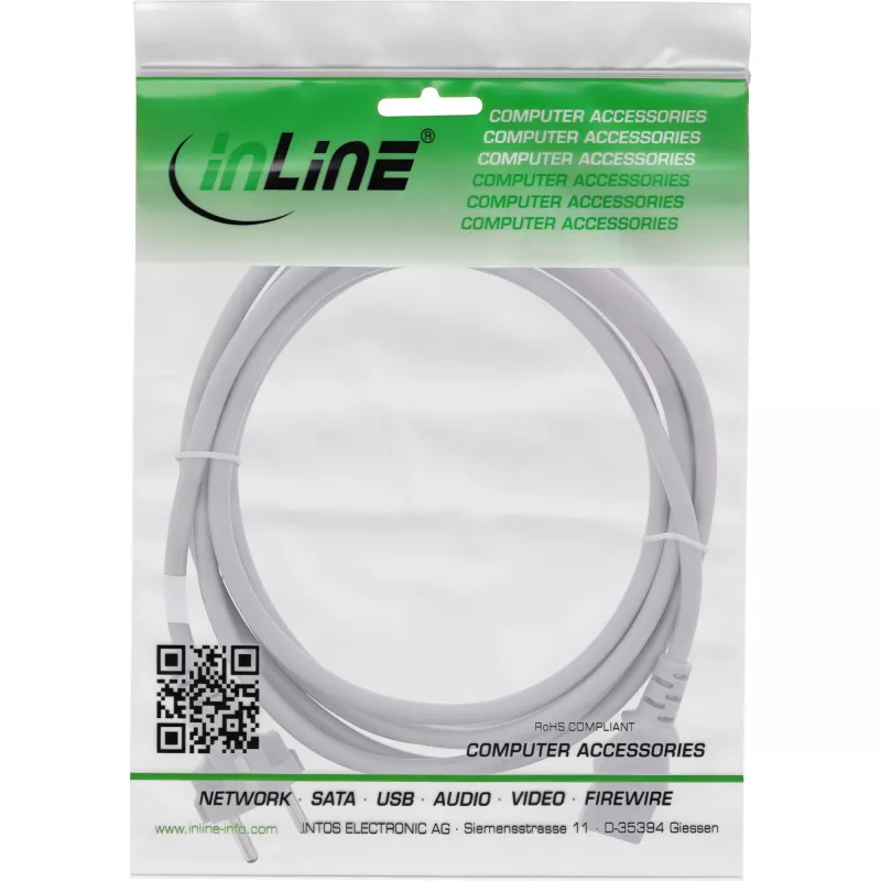 InLine maitinimo laidas, CEE 7/7 tiesus / 3 kontaktų IEC C13 kištukas, pilkas, 3 m