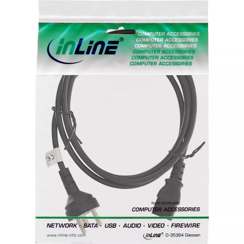 InLine maitinimo laidas Danijos Type K kištukas / 3 kontaktų IEC C13 kištukas, 3 m