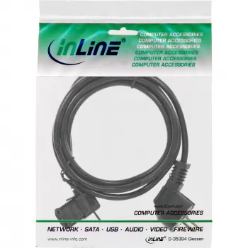 InLine maitinimo laidas, CEE 7/7 kampinis / 3 kontaktų IEC C13 kairėn lenktas, juodas, 3 m