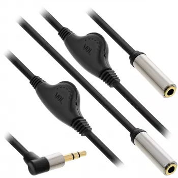 InLine Slim Audio Y-Cable 3.5mm M / 2x F su garsumo reguliavimu 0,25 m