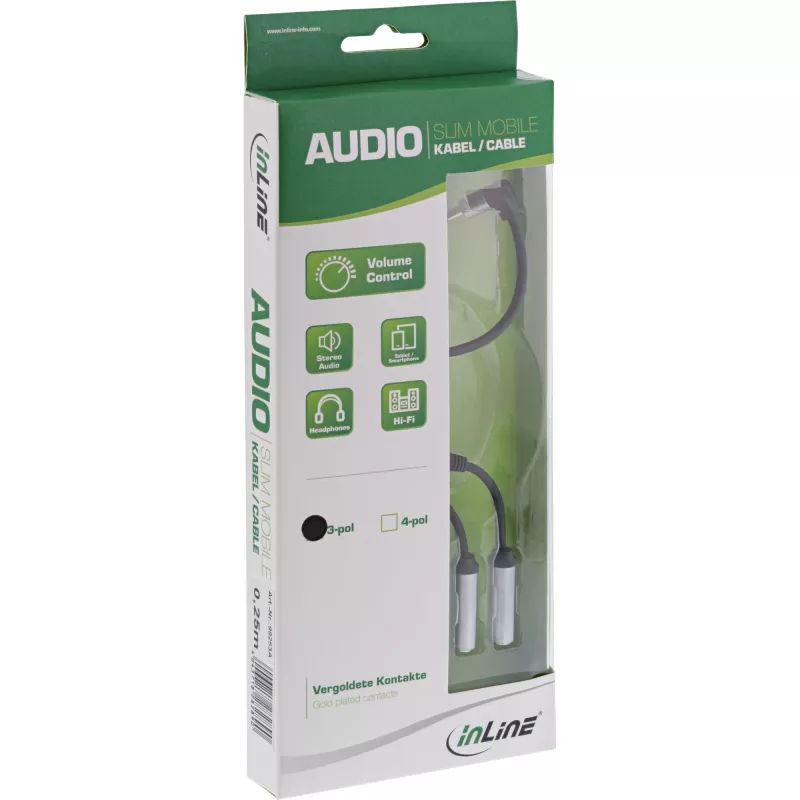 InLine Slim Audio Y-Cable 3.5mm M / 2x F su garsumo reguliavimu 0,25 m
