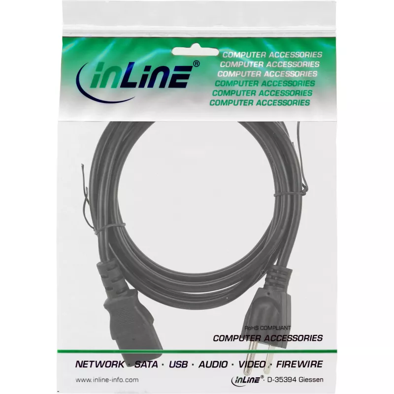 InLine maitinimo laidas USA kištukas / IEC C13, 18 AWG, 5 m