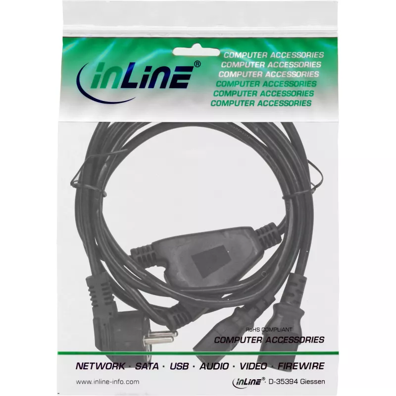 InLine Y-maitinimo laidas 1x CEE 7/7 kampuotas / 2x 3 kontaktų IEC C13 vyriškas, 5 m