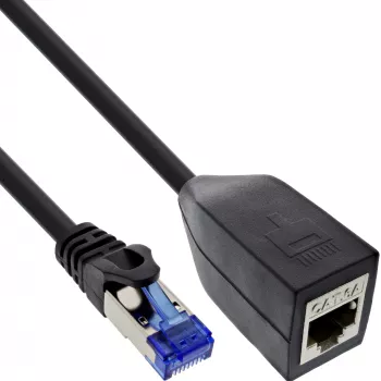 InLine RJ45 apsauginis adapteris Cat.6A S/FTP, RJ45 M/F, juodas, 0,2 m