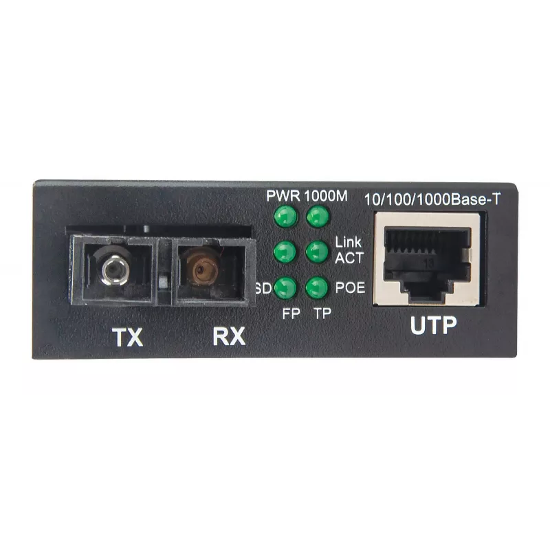 Intellinet Gigabit PoE+ medijos keitiklis, 1000Base-T RJ45 prievadas į 1000Base-LX (SC) vienmodį, 20 km, PoE+ injektorius