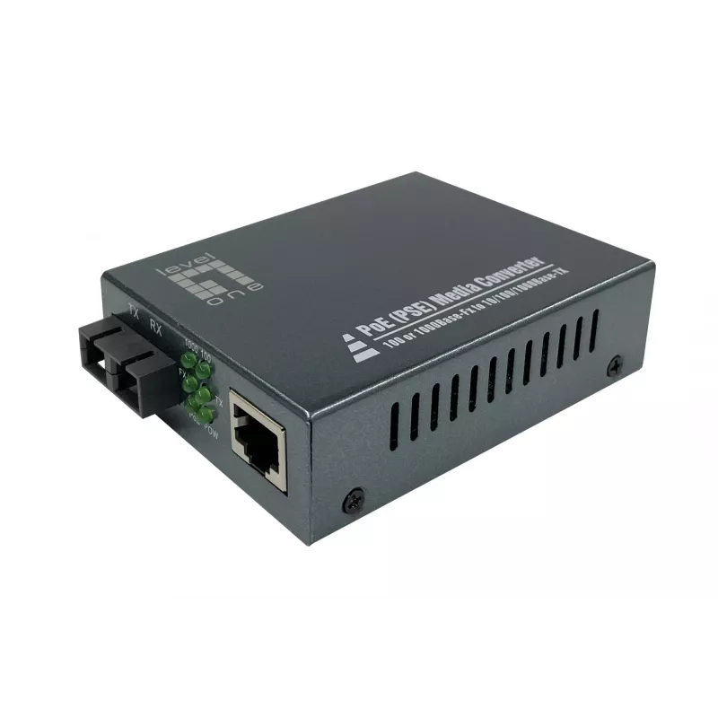 LevelOne RJ45 į SC Gigabit medijos keitiklis, PoE PSE, daugiamodis šviesolaidis, 0,5 km