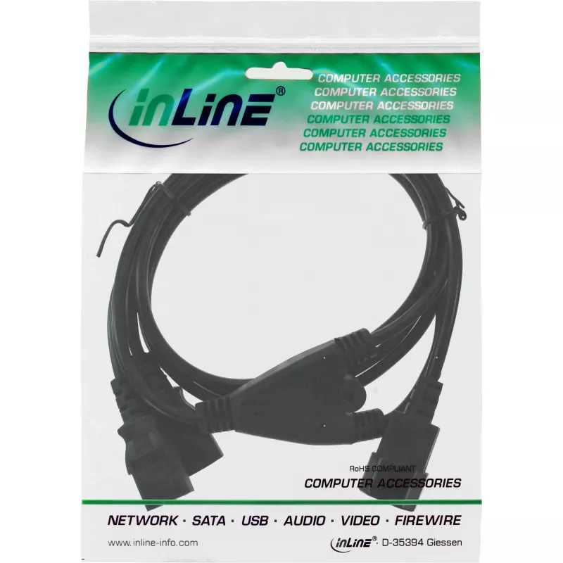 InLine maitinimo Y-laidas Vokietijos F tipas 1x IEC-C14 į 2x IEC-C13 5m