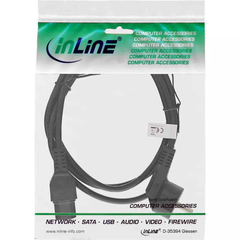 InLine maitinimo laidas, CEE7/7 kampu į C15 tiesus, 3 x 1 mm², juodas, 1 m